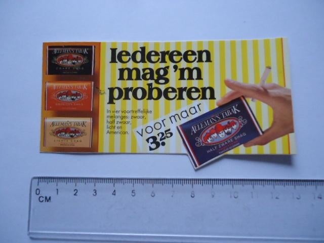 sticker oud Zware shag sigaret Alleman's tabak diepenveen, Verzamelen, Verzenden, Zo goed als nieuw, Bedrijf of Vereniging