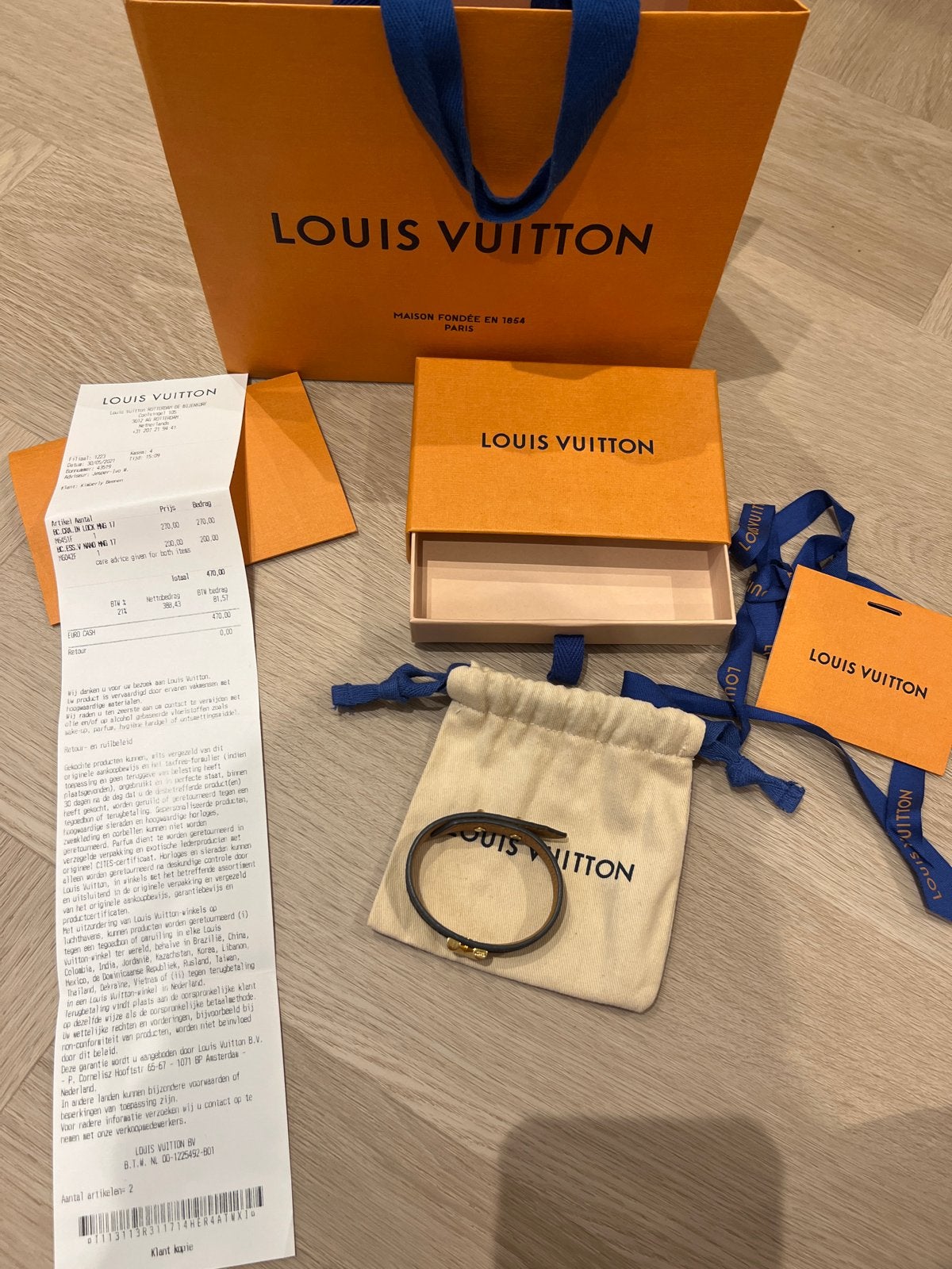 Louis Vuitton Armband met Doos en Bon, Sieraden, Tassen en Uiterlijk, Armbanden, Ophalen of Verzenden, Zo goed als nieuw, Zwart
