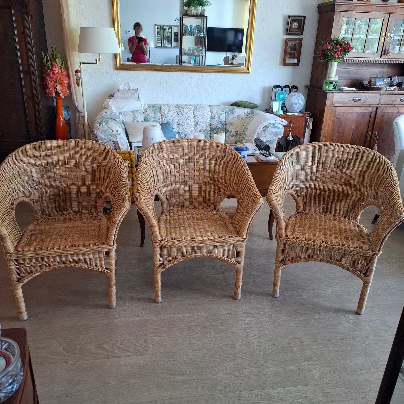 Prachtige rotan rieten stoelen 3 stuks, Ophalen, Zo goed als nieuw, Bruin, Drie