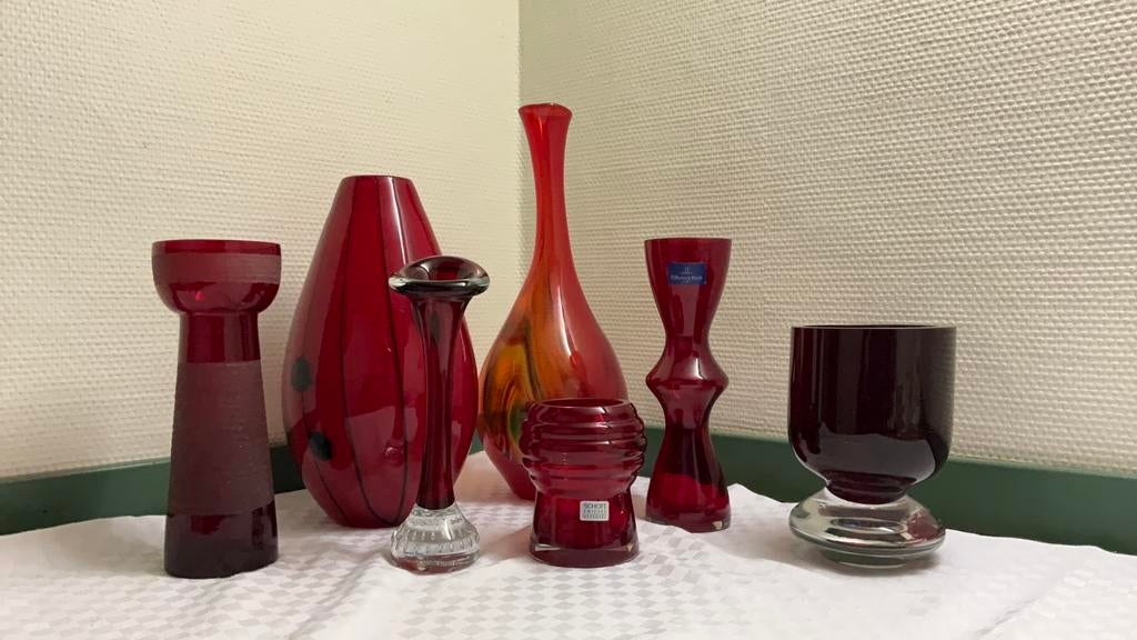 Rood glazen vazen zweden villeroy en boch schott zwiesel ea., Ophalen of Verzenden, Minder dan 50 cm, Rood, Glas