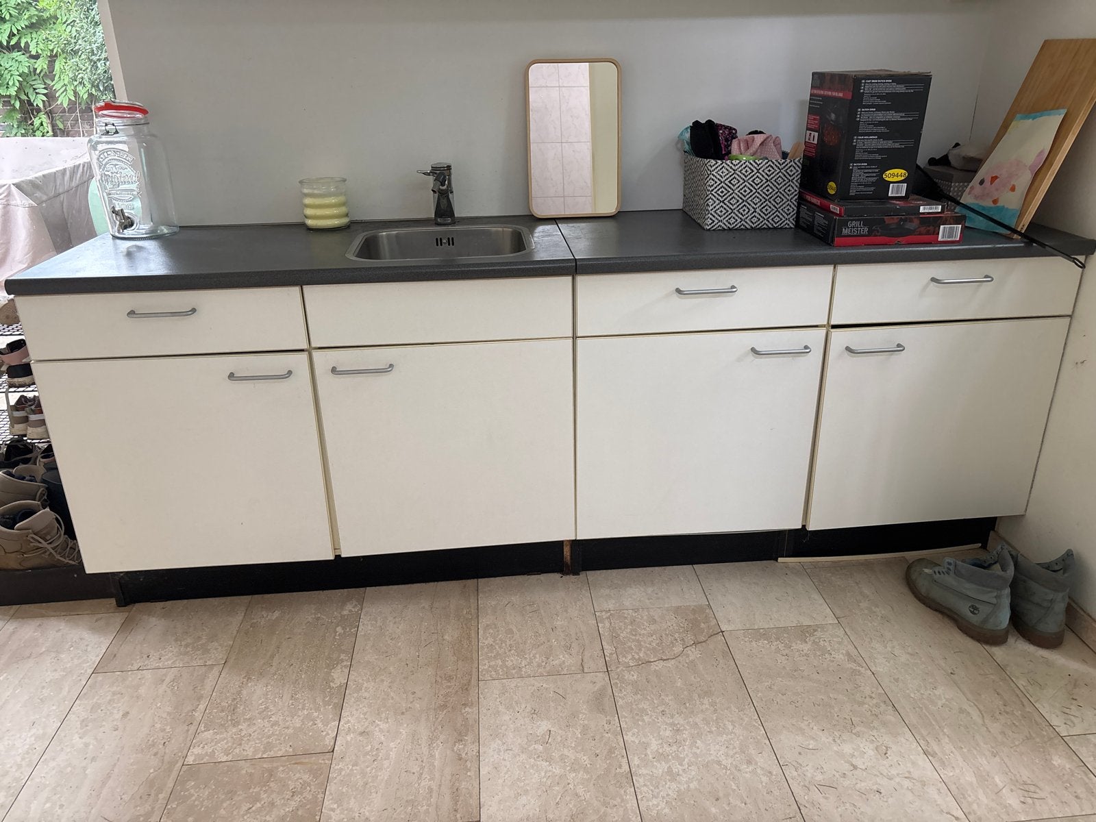 Eenvoudig keukenblok voor bijkeuken of garage., Ophalen, Gebruikt, Wit, Enkelwandige keuken
