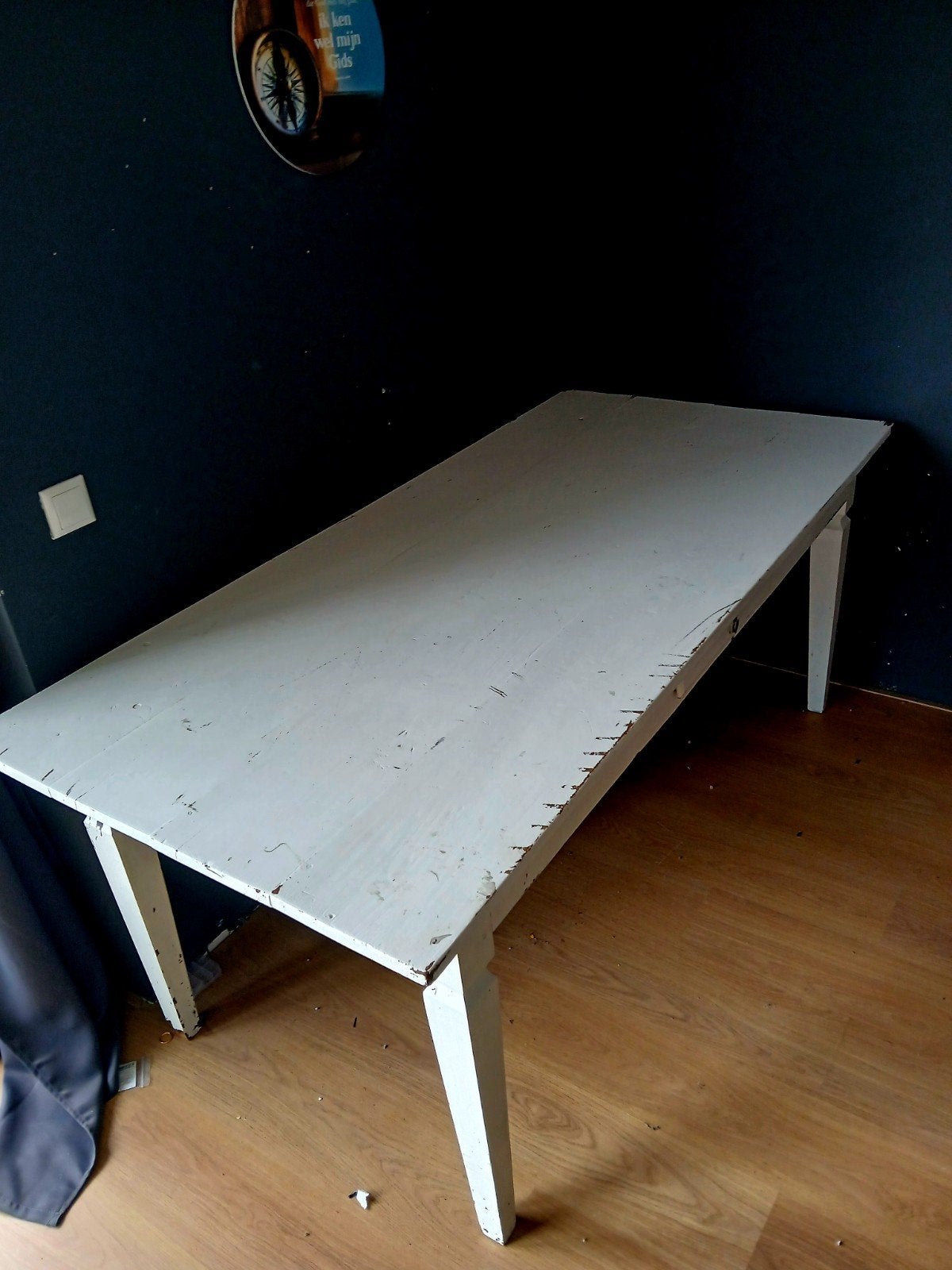 Vintage houten eettafel - Wit geschilderd, Ophalen