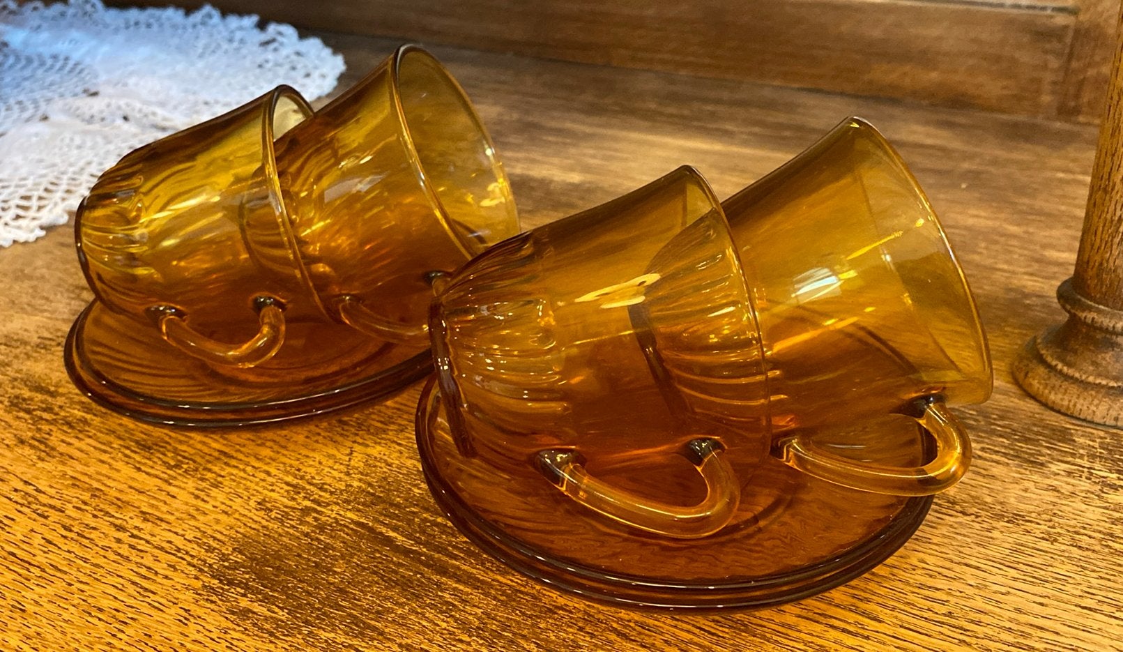 Vintage Amberkleurig Kop en Schotel Vereco / Duralex France, Ophalen of Verzenden