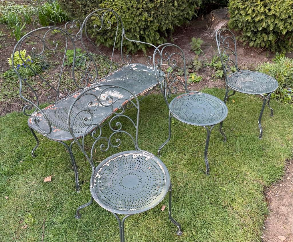Antieke Franse Tuinset - Charmant en Authentiek, Ophalen, Gebruikt, 5 zitplaatsen, Overige materialen