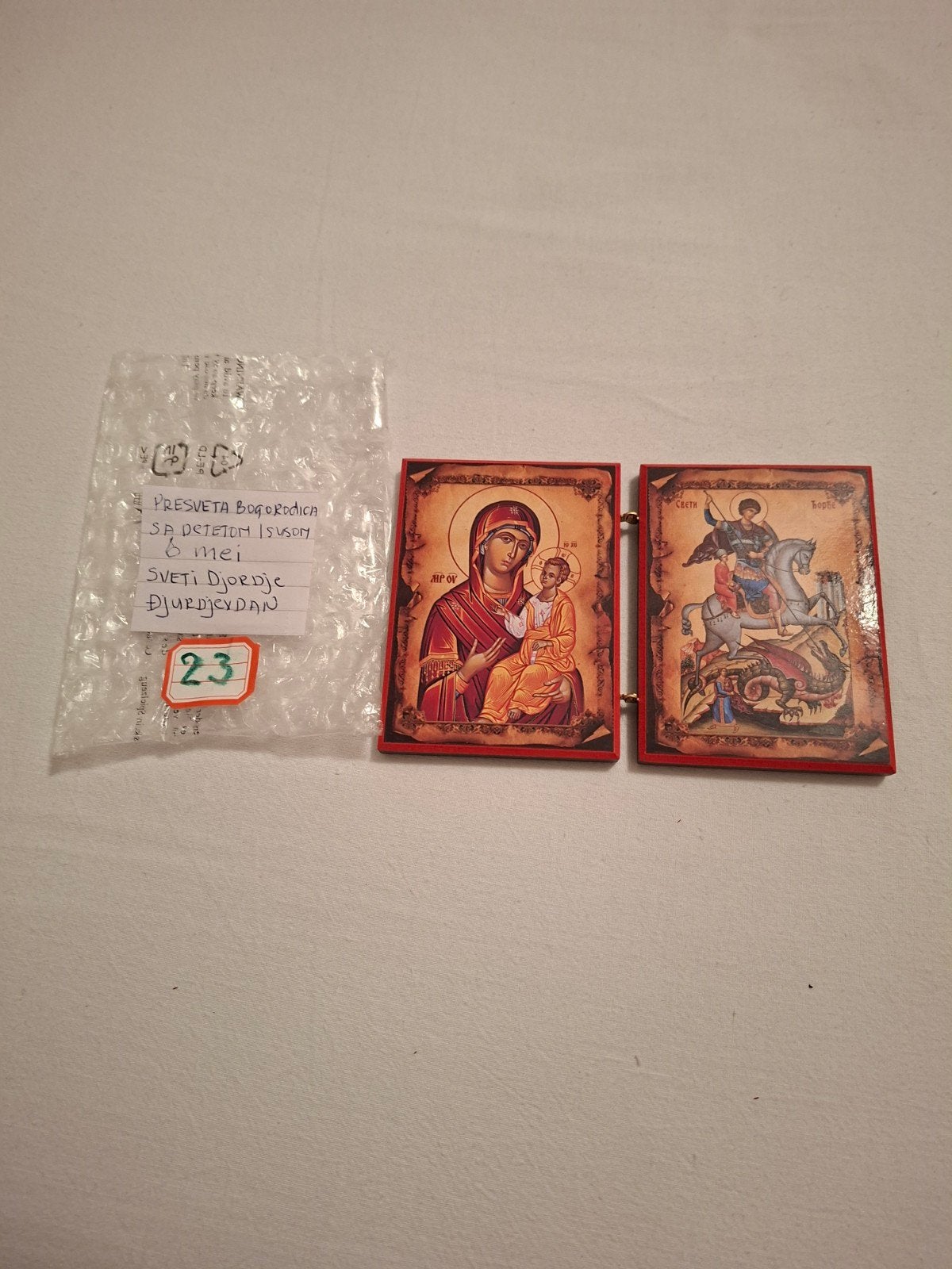 Set van 2 religieuze iconen: Moeder Gods en Sint Joris, Ophalen of Verzenden