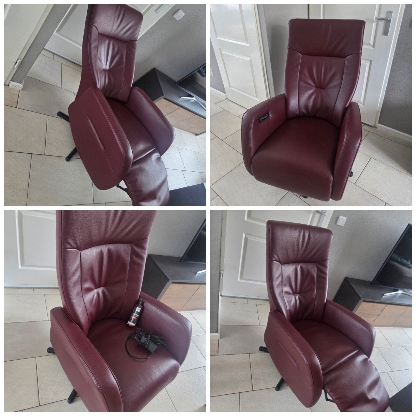 Lederen Bordeaux Relaxstoel op Accu, Ophalen, Gebruikt, Modern, Comfort, Leer