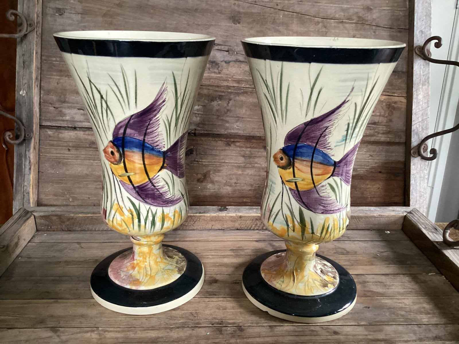 Mid century Hubert Béquet Quaregnon maanvis vazen, Ophalen of Verzenden
