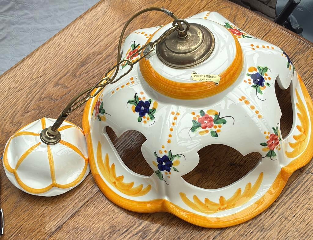 Unieke vintage hanglamp, frans keramiek, handbeschilderd, Antiek en Kunst, Antiek | Keramiek en Aardewerk, Ophalen