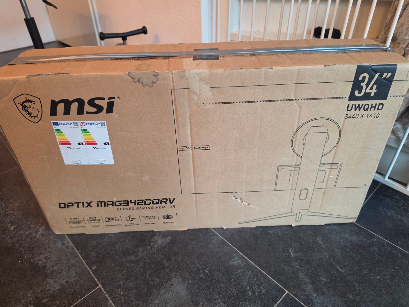 MSI Optix MAG342CQRV Gaming Monitor - Defect voor onderdelen, Computers en Software, Monitoren, MSI, 101 t/m 150 Hz, Curved, Niet werkend