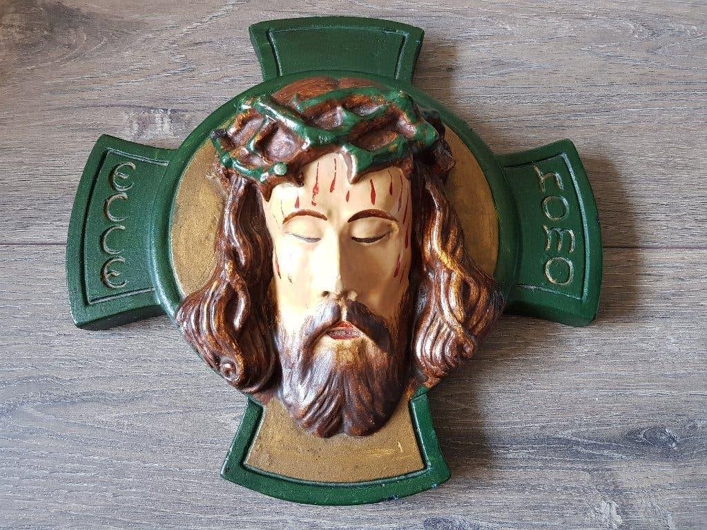 Beeld van het gezicht van Jezus, Verzamelen, Ophalen of Verzenden, Gebruikt, Beeld(je), Christendom | Katholiek