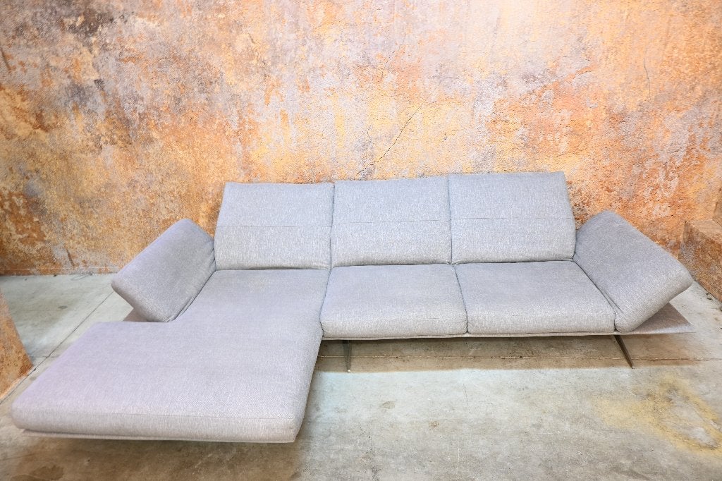 ZGANieuw grijze stoffen W Schillig design hoekbank verstelb, Schillig, Schillig, Hoekbank, 300 cm of meer