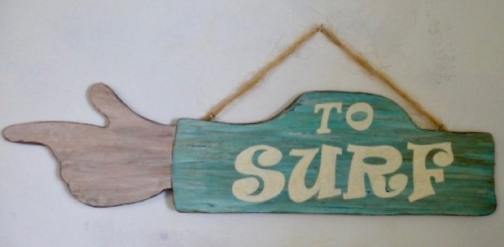 Vintage handgeschilderd surf bord/decor/beach/jongenskamer, Hout, Vintage, Ophalen of Verzenden, 73 cm
