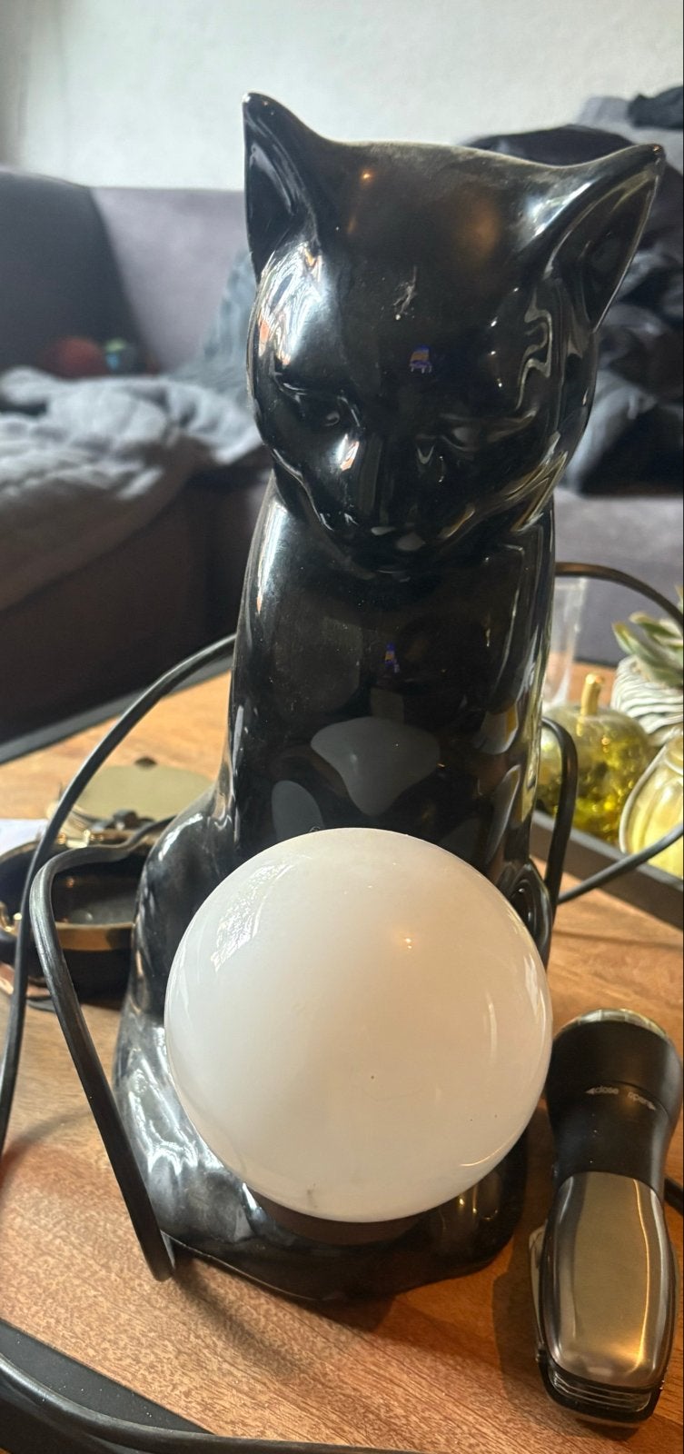 Zwarte Kat Lamp - Unieke Tafellamp kersmisch of porselein, Ophalen