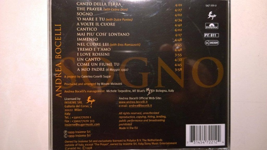 Andrea Bocelli - Sogno, Cd's en Dvd's, Cd's | Pop, Ophalen of Verzenden, 1990 - 1999, Zo goed als nieuw