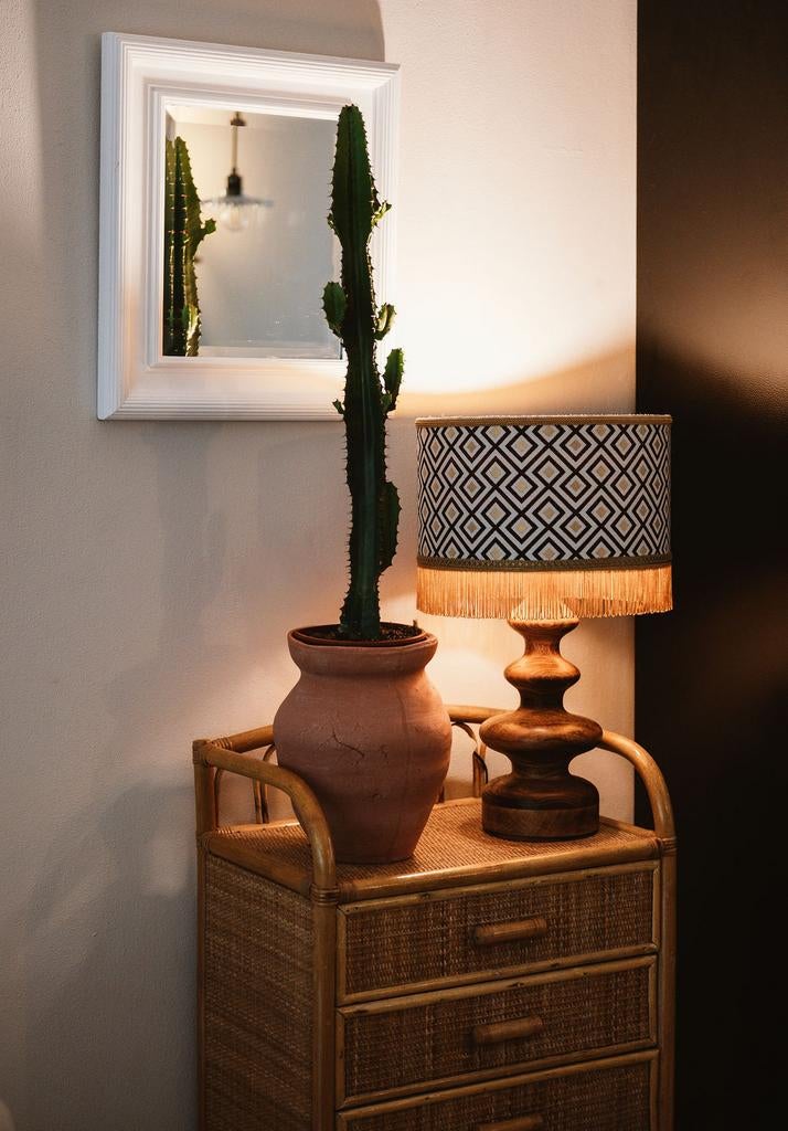 Lampenkap met franjes - 34 cm, Huis en Inrichting, Lampen | Lampenkappen, Overige kleuren, Rond, Ophalen of Verzenden, Zo goed als nieuw