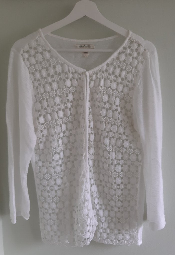 Josephine and Co Prachtig Wit Linnen kanten vestje - Maat XL, Kleding | Dames, Truien en Vesten, Wit, Maat 46/48 (XL) of groter