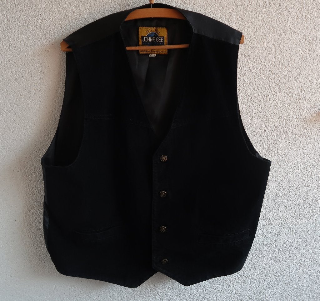 Vintage leren gilet vest John F Gee zwart  XXL oktoberfest, Zwart, Maat 56/58 (XL), Ophalen of Verzenden, Gedragen