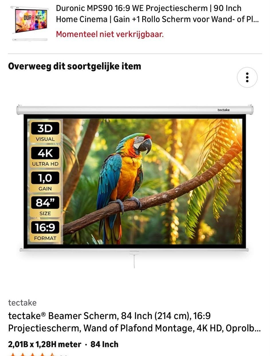 NIEUW Beamer Scherm 84 Inch (214 cm) 16:9, Audio, Tv en Foto, Ophalen of Verzenden, Nieuw