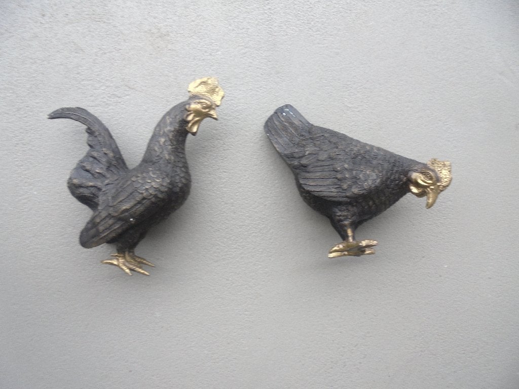 brons haan en kip art deco, Ophalen of Verzenden, Brons