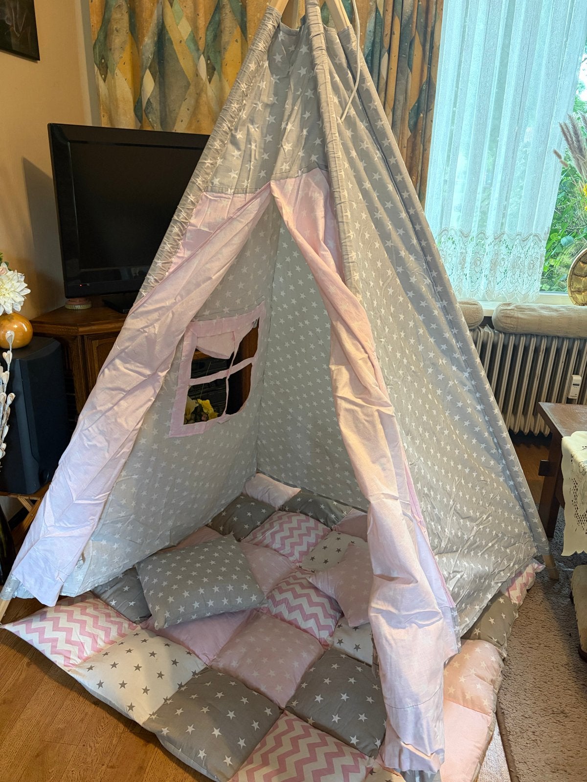 Tipi tent / wigwam met speelkleed, twee kanten te gebruiken, Ophalen, Gebruikt, Handgemaakt, Kleed of Kussen
