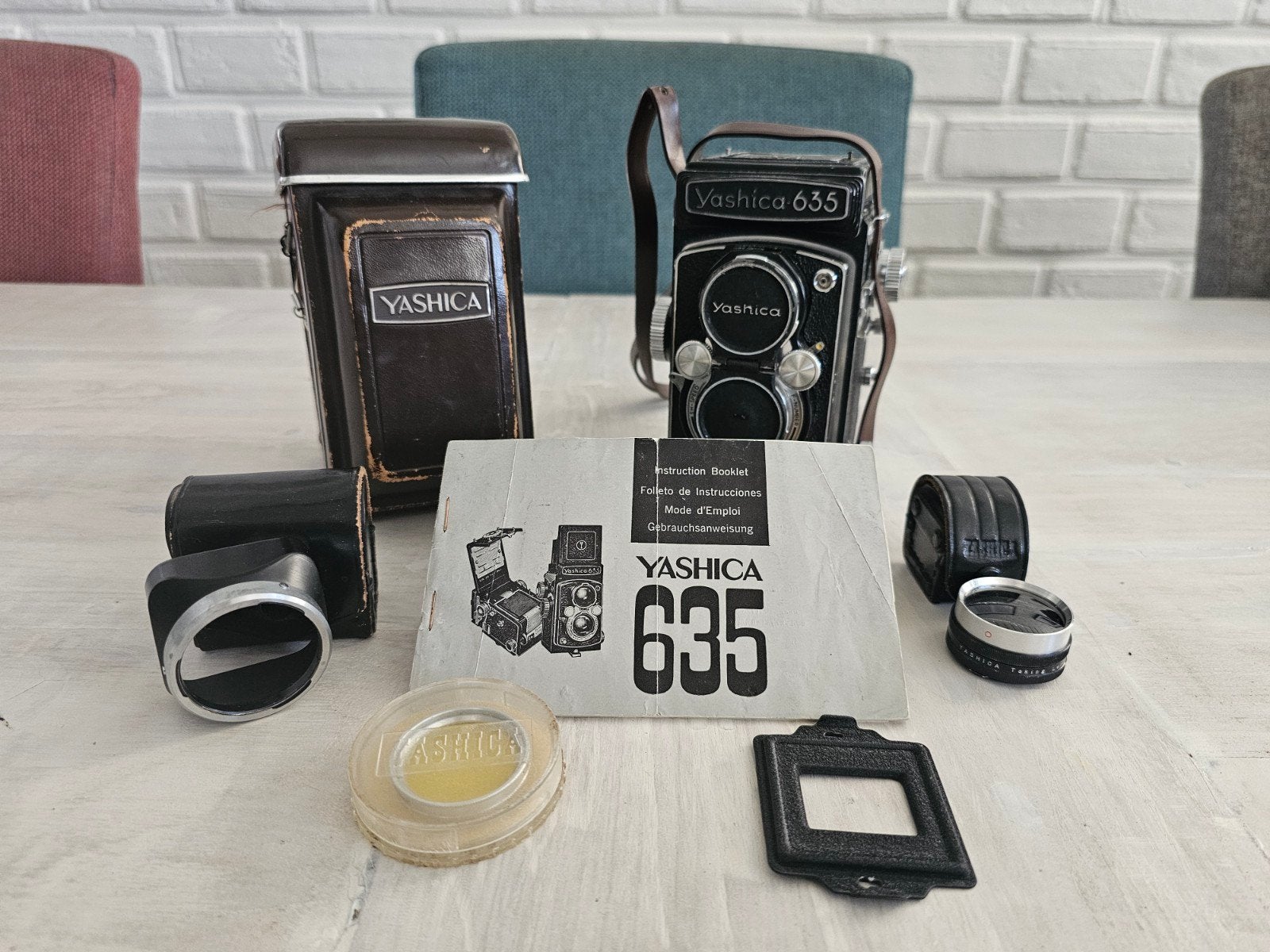 Yashica 635 TLR camera met accessoires en originele doos, Audio, Tv en Foto, Fotocamera's Analoog, Ophalen, Gebruikt, Spiegelreflex