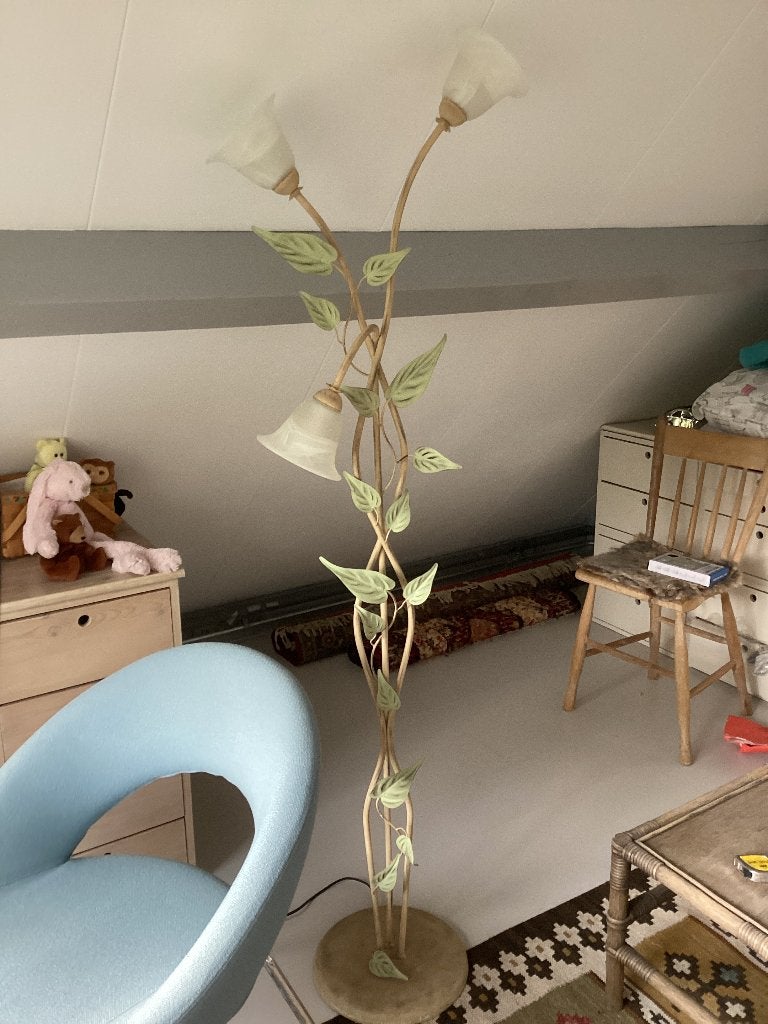 Italiaanse staande lamp met kelken en bladeren, Ophalen, Gebruikt, Glas, 150 tot 200 cm
