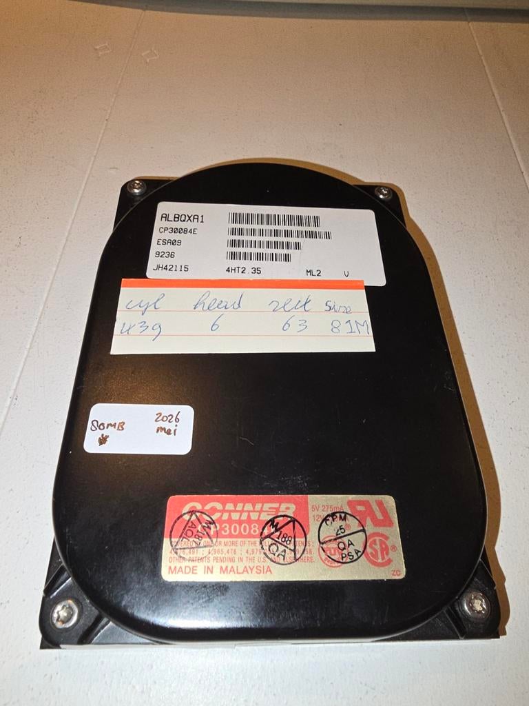 Conner 80MB IDE CP30084E harde schijf, Computers en Software, Vintage Computers, Ophalen of Verzenden