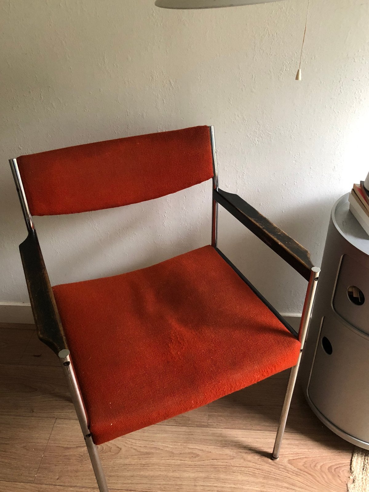 Vintage Gijs van der Sluis stoel, Huis en Inrichting, Stoelen, Gebruikt, Eén, Metaal, Stof, Rood, Ophalen