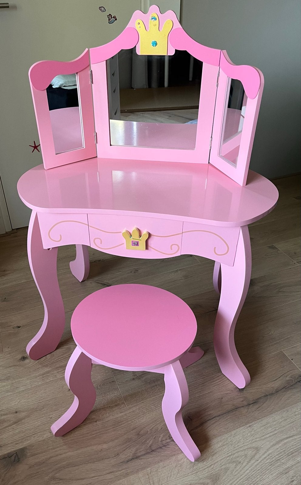 Roze prinsessen kaptafel met krukje voor kinderen, Ophalen, Zo goed als nieuw, Tafel(s) en Stoel(en)