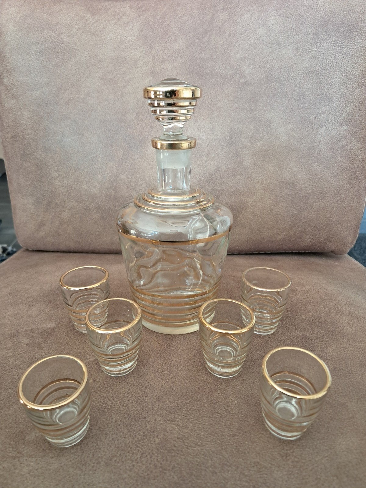 Vintage Glazen Karaf Set met Vergulde Randjes, Antiek en Kunst, Ophalen of Verzenden