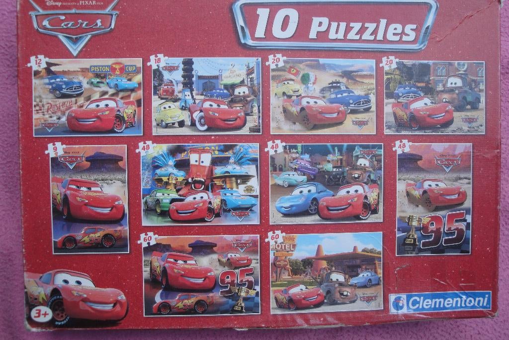 CLEMENTONI DISNEY CARS KINDERPUZZLES 10x voor 3.50euro., Ophalen of Verzenden, Minder dan 500 stukjes, Gebruikt, Legpuzzel