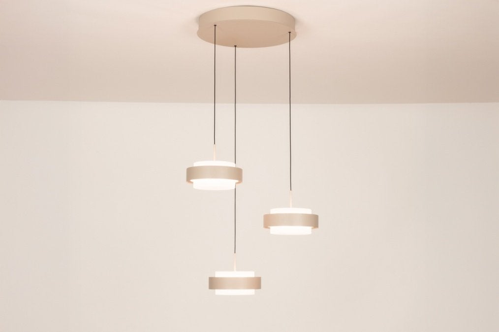 hanglamp led beige Easy Lift salon tafel bed keuken hal lamp, Ophalen of Verzenden, Nieuw, Metaal