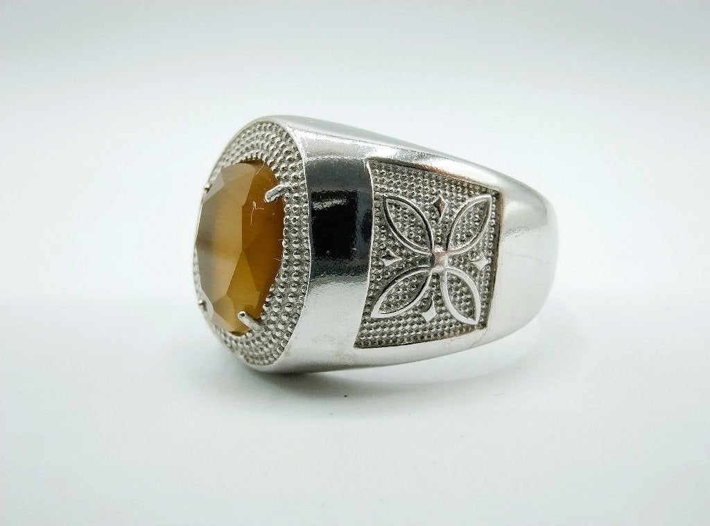 Zilveren unisex ring met gele steen, 22 mm., Gebruikt, Verzenden, Heer, Zilverwebsite.nl