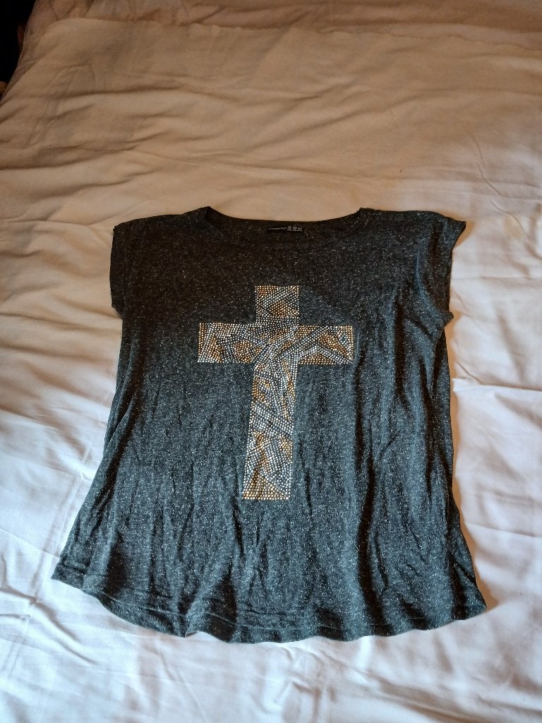 leuk dun shirt met groot strass kruis van ATMOSPHERE mt 44, Atmosphere, Maat 42/44 (L), Ophalen of Verzenden, Zo goed als nieuw