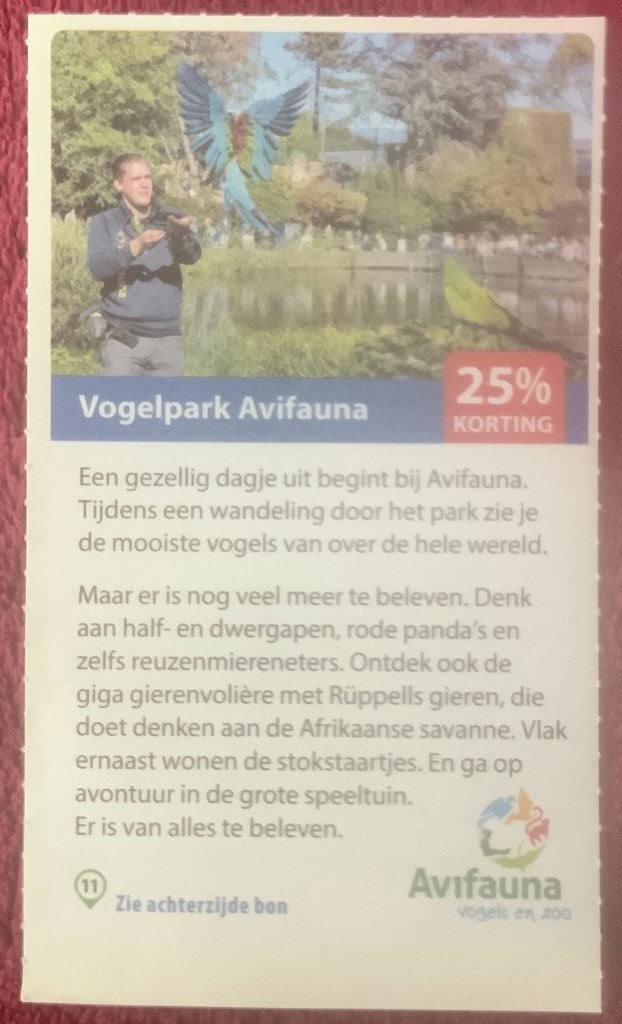 Vogelpark Avifauna Dierentuin in Alphen aan den Rijn, Drie personen of meer, Dierentuinbon