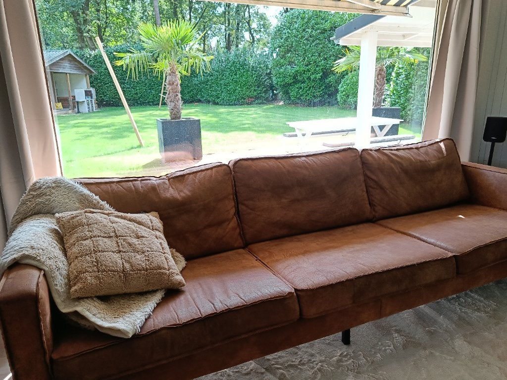 Landelijke cognac bruine bank, Ophalen, 250 tot 300 cm, Gebruikt, Driepersoons