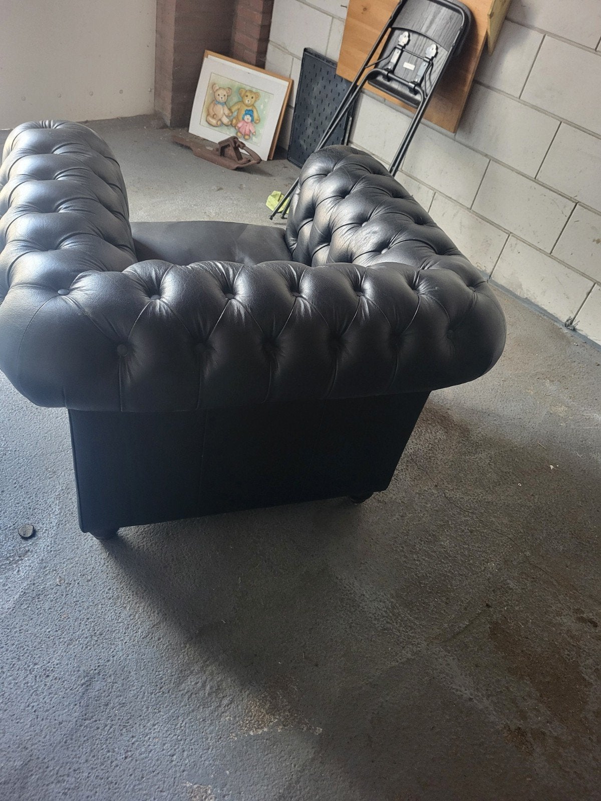 Mooie nette Chesterfield stoel - Donkerblauw/Zwart, Gebruikt, Chesterfield, Ophalen of Verzenden, 75 tot 100 cm