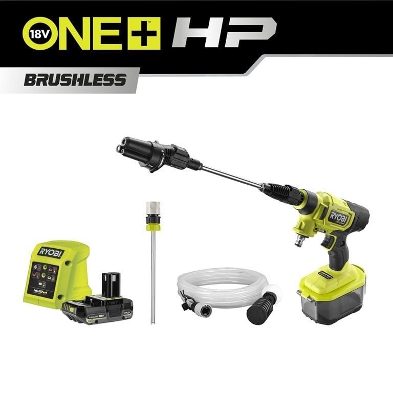 Ryobi 18V ONE+ HP Brushless middel/hogedruk reiniger, Ophalen of Verzenden, Zo goed als nieuw, Accu