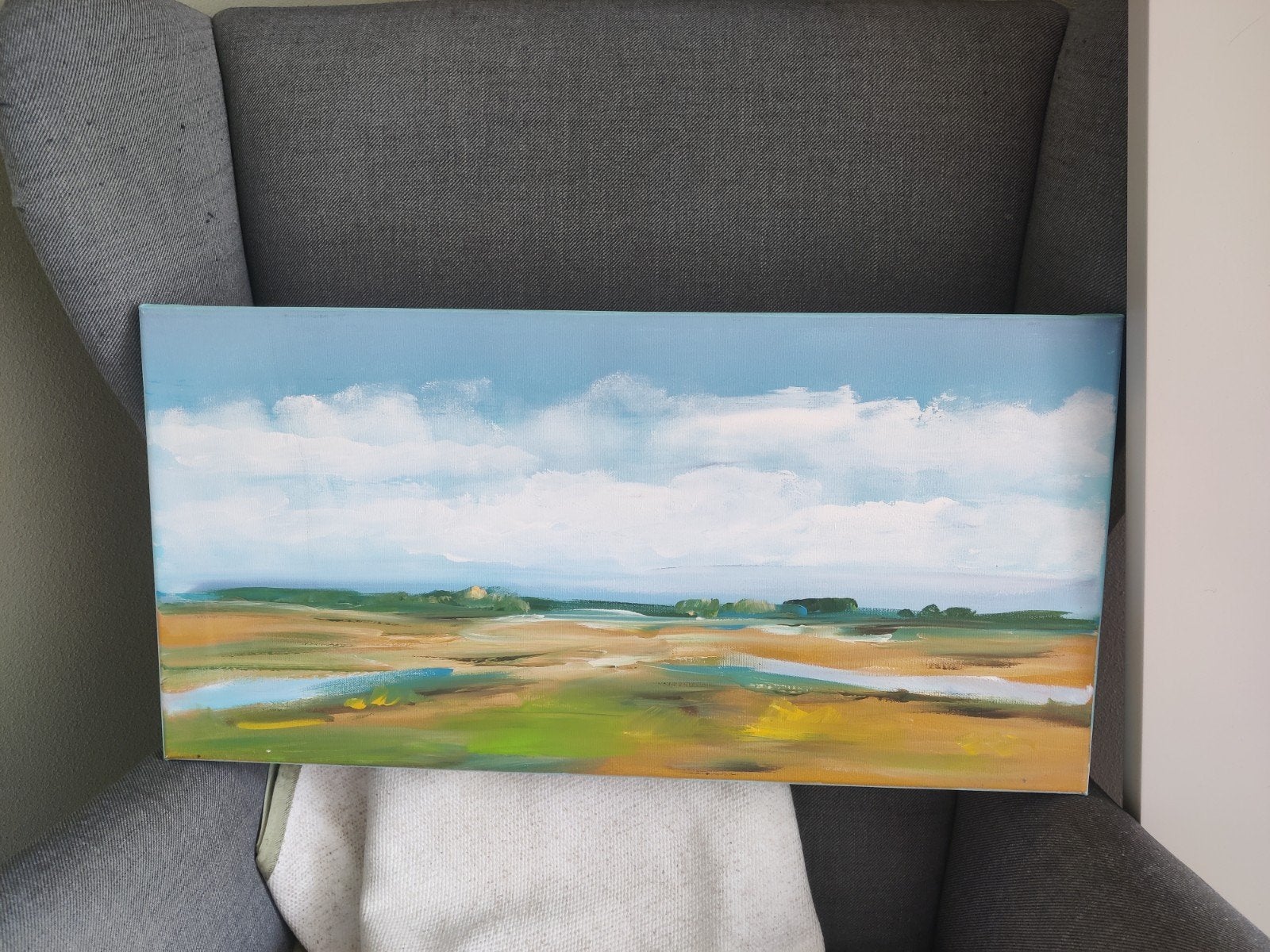 Schilderij Landschap Olieverf op Canvas 30x60cm, Antiek en Kunst, Ophalen