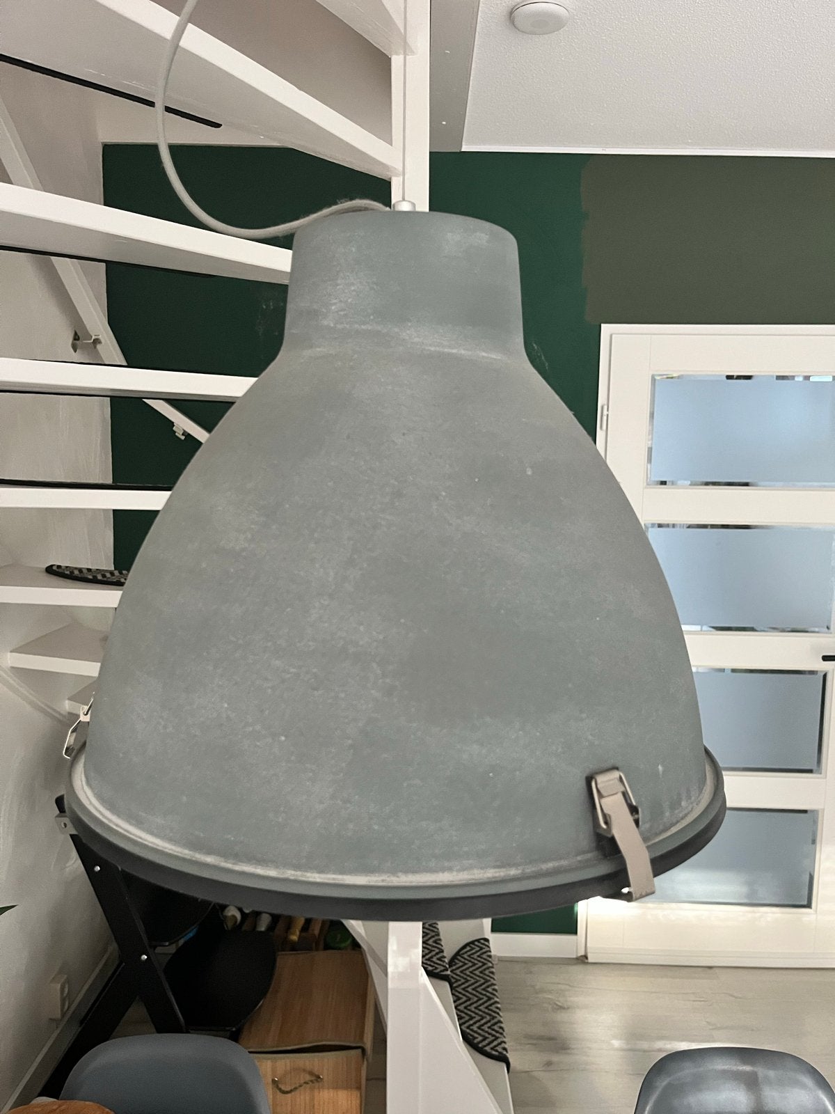 Grote industriële hanglamp - grijs metaal, Ophalen, Gebruikt, Metaal, E27 (groot)