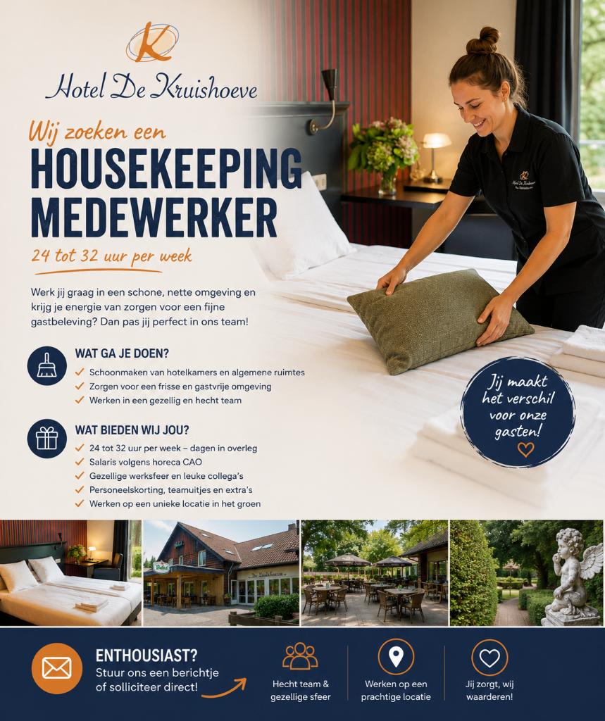 WIJ ZOEKEN EEN HOUSEKEEPING TOPPER!, Vacatures, 25 - 32 uur, LBO / VMBO, Geschikt als bijbaan, Starter