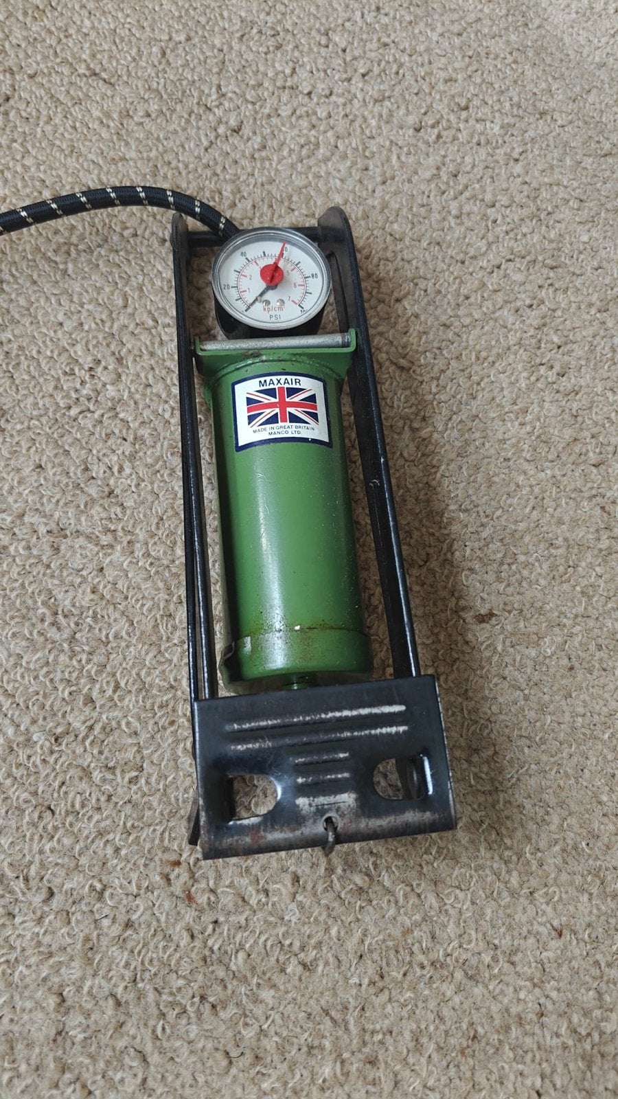 MAXAIR Voetpomp met drukmeter - Vintage, Ophalen, Drukmeter, Gebruikt