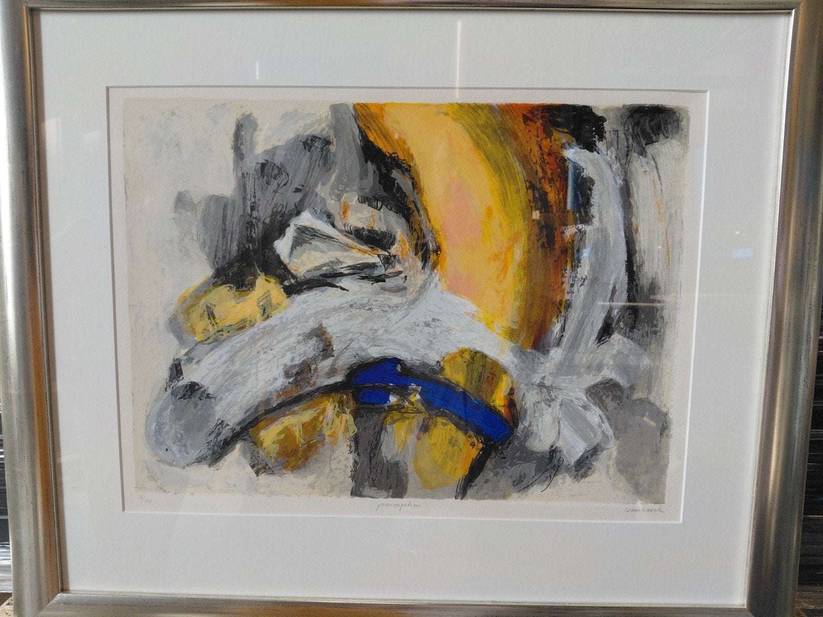 Abstracte zeefdruk van Horck, gesigneerd en ingelijst, Ophalen, Zeefdruk, Gesigneerd, 1950 - 1999