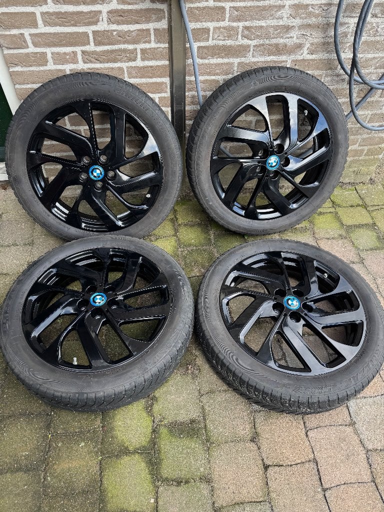 BMW i3 velgen met winterbanden - zwart glanzend - perfect, Auto-onderdelen, Gebruikt, 155 mm, Velg(en), Winterbanden