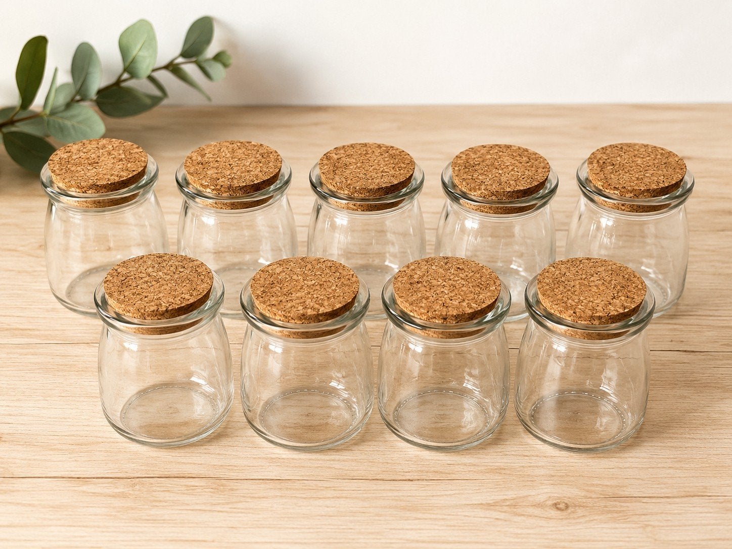 Set van 9 glazen potjes met kurken stop - Nieuwstaat, Ophalen, Nieuw