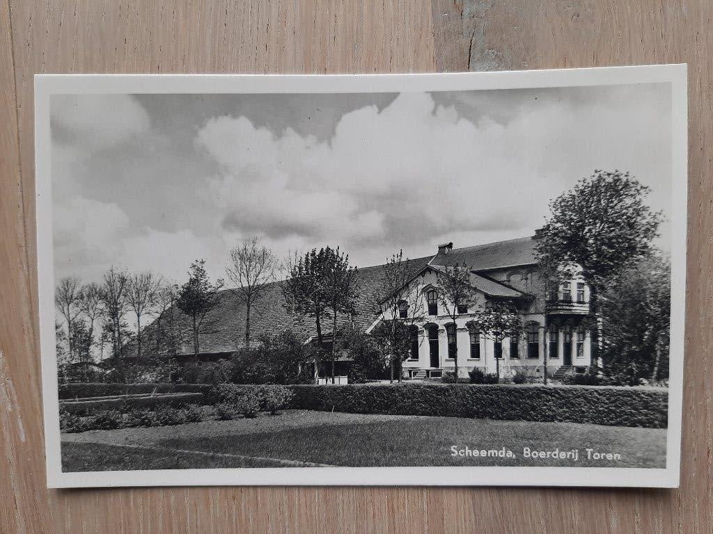 oude kaart Scheemda, Boerderij Toren, 1955, Verzamelen, Ophalen of Verzenden, 1940 tot 1960, Ongelopen, Groningen