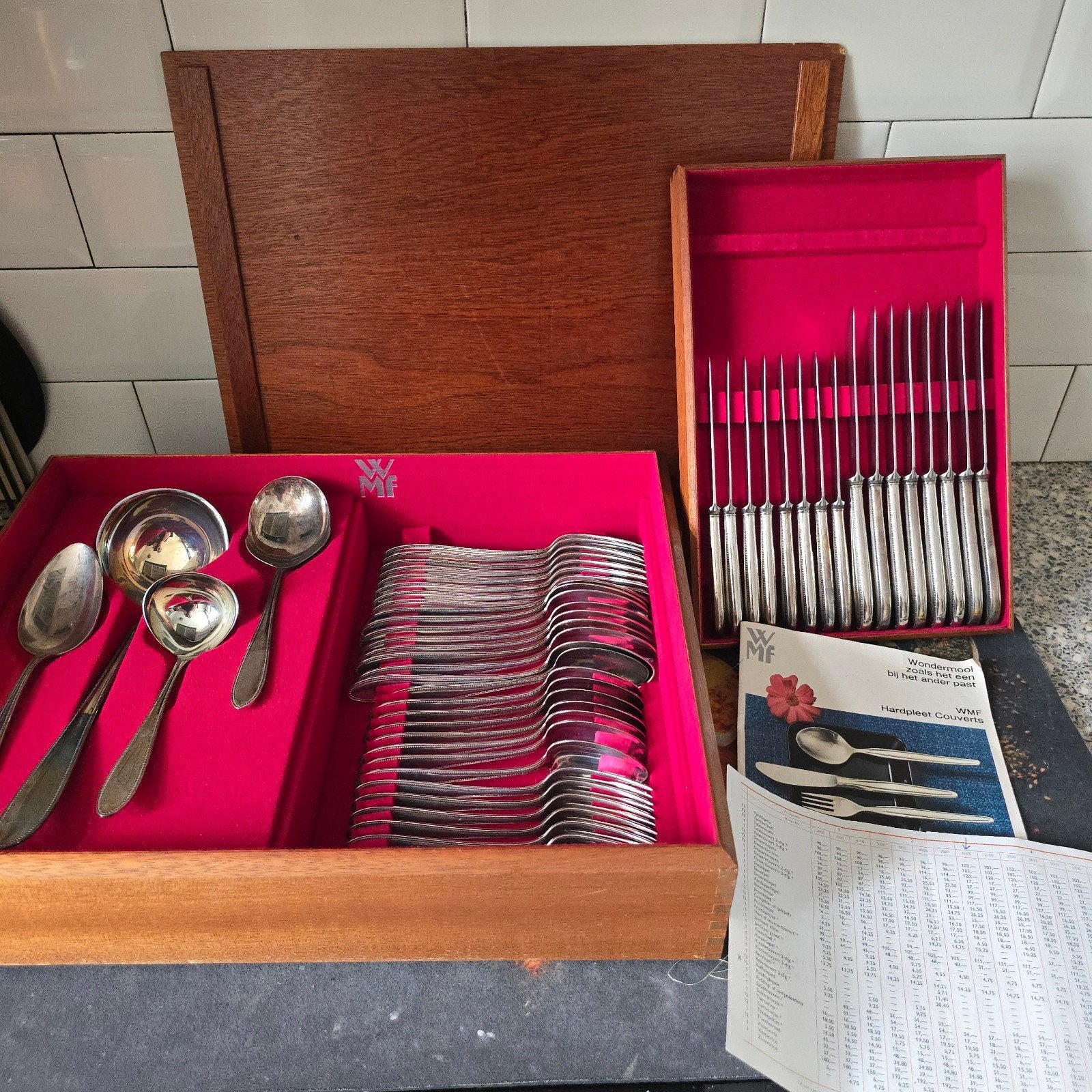 WMF Verzilverd bestek uit de Jaren '60 in Houten Cassette, Ophalen of Verzenden
