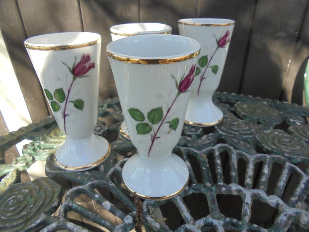 4 x Beker Limoges met rood / roze roos, Ophalen of Verzenden