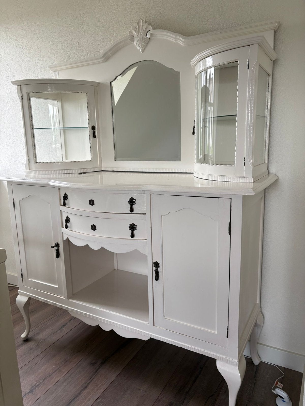 Antiek wit dressoir met spiegel, Antiek en Kunst, Ophalen