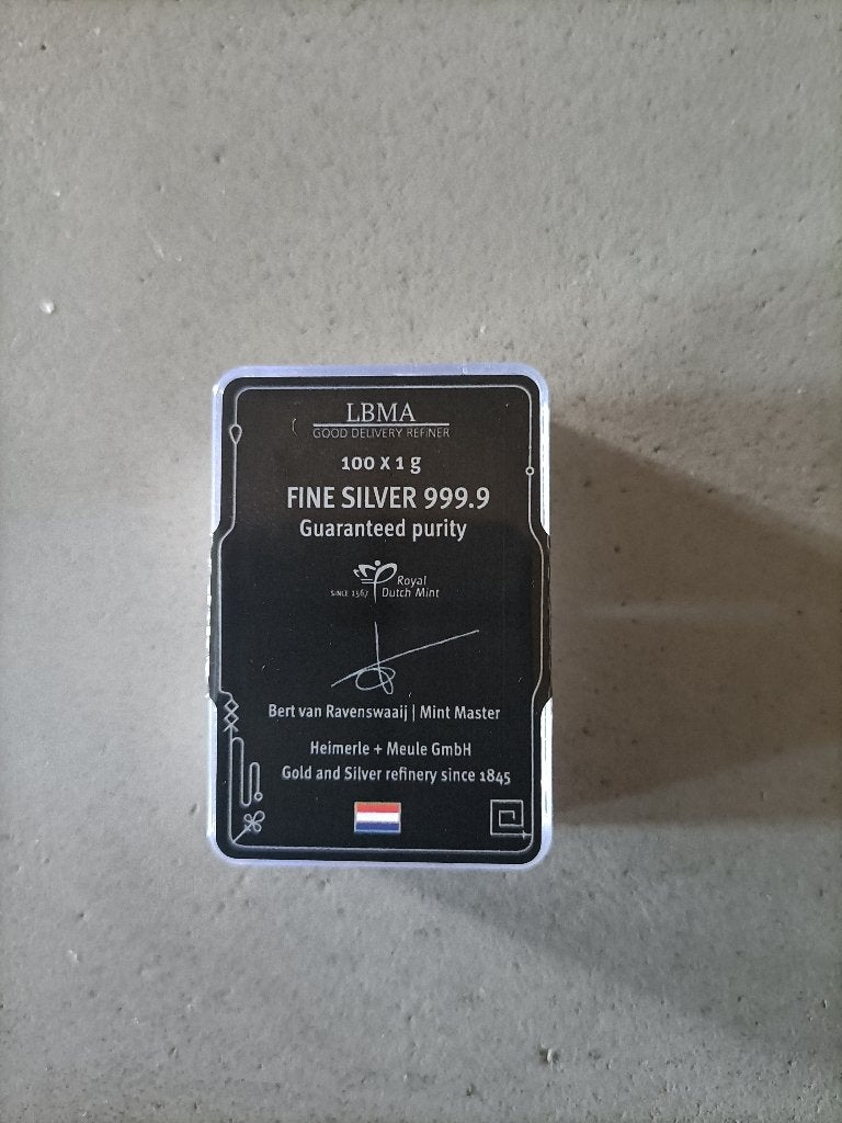 100 gram Heimerle Meule Unitybox 100 x 1 gram Zilverbaar, Ophalen of Verzenden, Zilver